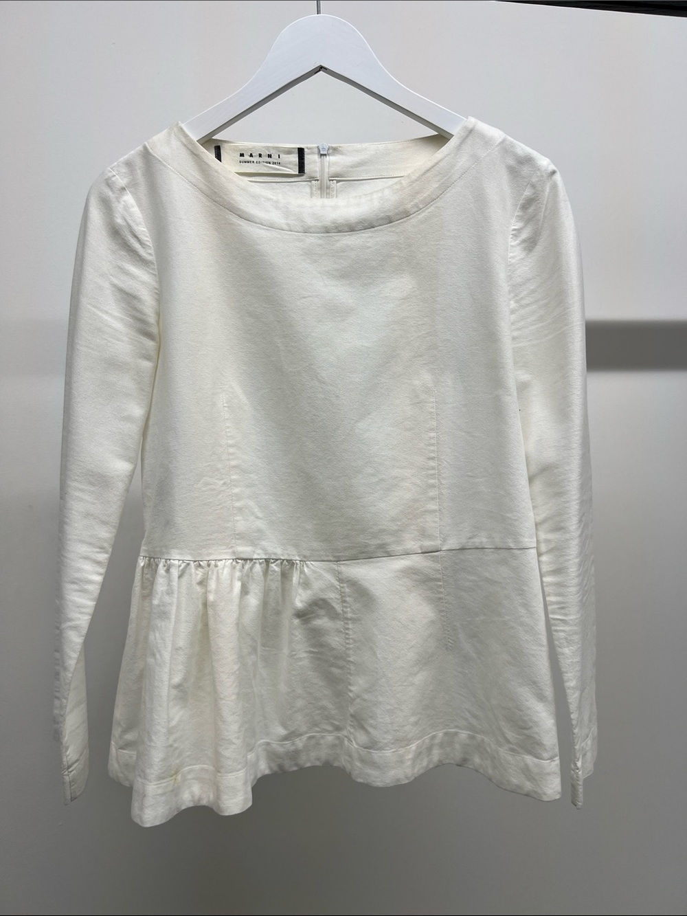 Marni White Long-Sleeve Peplum Blouse